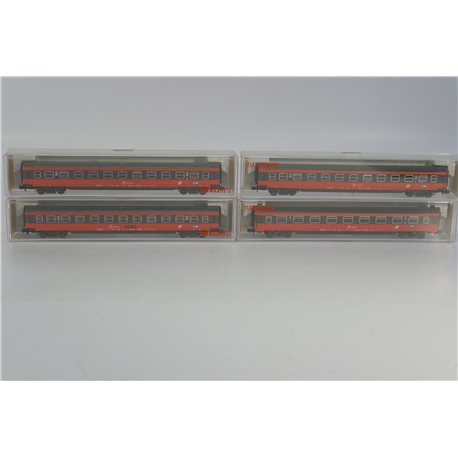 Fleischmann 8158 and 8159 Type Bmz 1st and 2nd class IC/EC coach of the +ûBB. Used. N Gauge