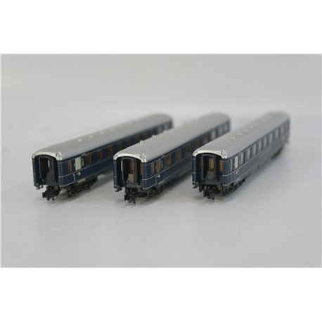 Minitrix 13727 DB German Federal & DSG Passenger 3-Car Set. Used. N Gauge