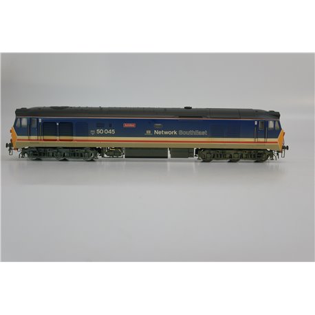 Hornby R2350 Class 50 50045 'Achilles' in revised Network South East livery (weathered) + 3 Mk2 Coaches to match.Used. OO Gauge