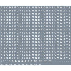 Railtec All-0006 Numeric/alphabet sheet: white BR lettering (2mm high)