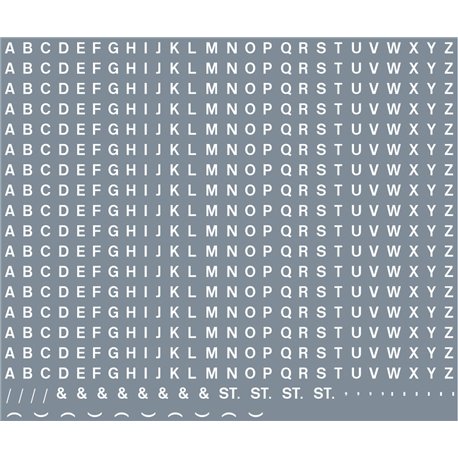 Railtec All-0006 Numeric/alphabet sheet: white BR lettering (2mm high)