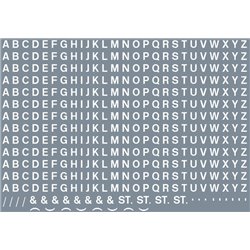 Railtec All-0009 Numeric/alphabet sheet: white BR lettering (3mm high)