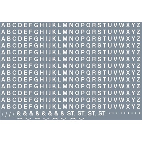 Railtec All-0009 Numeric/alphabet sheet: white BR lettering (3mm high)