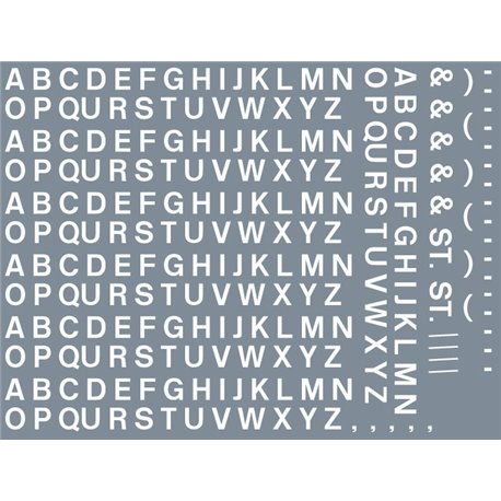 Railtec All-0012 Numeric/alphabet sheet: white BR lettering (4mm high)