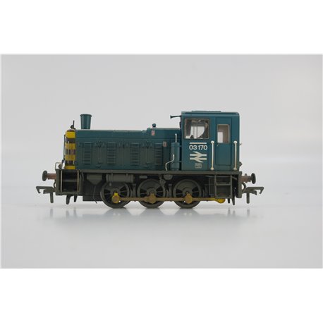 Bachmann Branchline 31-365 Class 03 Shunter 03170 in BR Blue with Wasp Stripes & Air Tanks - weathered. Used. OO Gauge