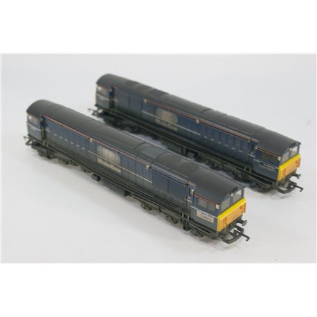Hornby R2336 Class 58 Double Pack (1 a dummy) in Mainline blue (weathered). Used. OO Gauge 