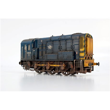 Bachmann Branchline 32-115A Class 08 Shunter 08021 in BR Blue with Wasp Stripes, Weathered, DCC Fitted..Used. OO Gauge