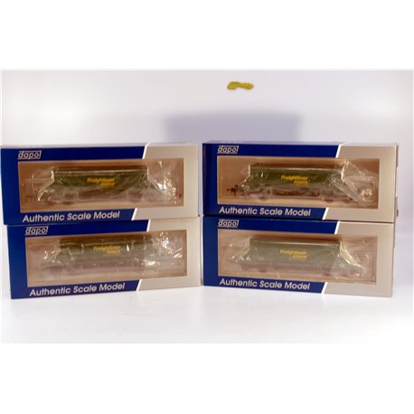 Set of Four HIA aggregate limestone hoppers in Freightliner green livery. Used. OO Gauge 