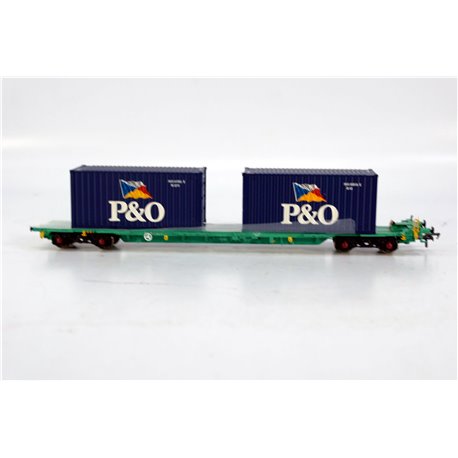 Bachmann Branchline 37-311 2 Intermodal bogie wagons with 2 20ft containers "P & O". Used. OO Gauge 