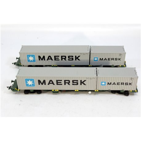 Dapol 4F-044-001 FEA-B Spine wagons in Freightliner livery - 640707 & 640708 + 4 Maersk containers - pack of 2. Used. OO Gauge