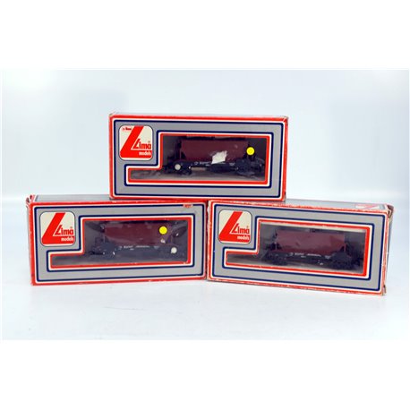 Three Lima L305637W 50T PGA Aggregate Hopper Wagon in BR Bauxite. Used. OO Gauge 