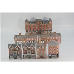 A Selection of Completed Metcalfe Kits - Commercial Buildings, shops, Terraced houses and Department Store in Reed Brick. Used.
