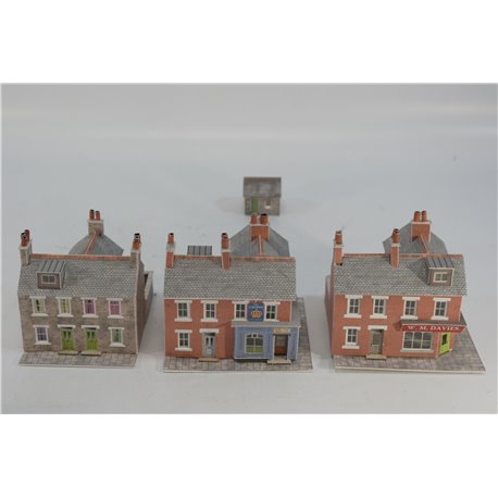 A Selection of Completed Metcalfe Kits - A Corner Shop, Pub and detached House. Used. N Gauge 
