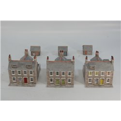 A Selection of Completed Metcalfe Kits - Three Detached Houses with out buildings in Grey Stone . Used. N Gauge 