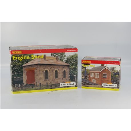 Hornby Skaledale Signal Box and Engine Shed. Used. OO Gauge 