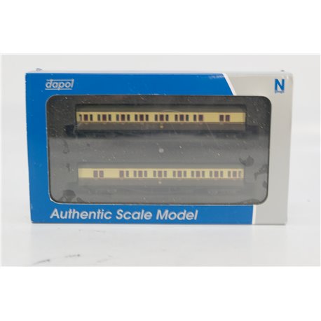 Dapol 2P-003-014 B Set Coach Twin Pack Great Crest Western Chocolate and Cream 6413 and 6414. Used. N Gauge 