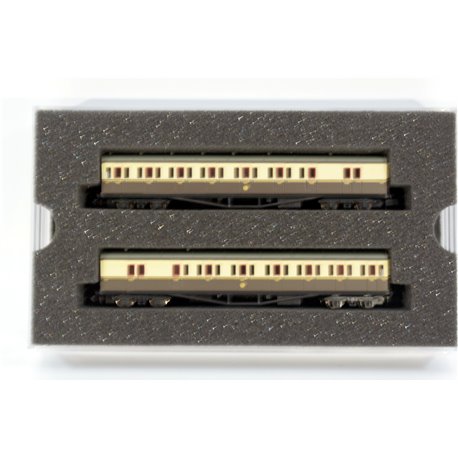 Dapol 2P-003-014 B Set Coach Twin Pack Great Crest Western Chocolate and Cream 6413 and 6414. Used. N Gauge 
