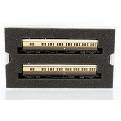 Dapol 2P-003-012 GWR B set 6445 and 6446 in GWR chocolate and cream with Twin Cities crest. Used. N Gauge 