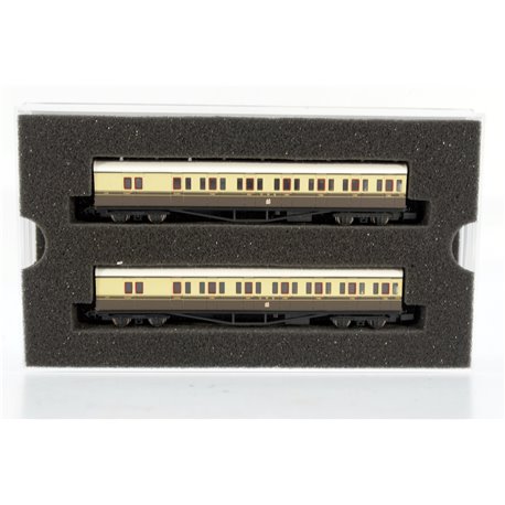 Dapol 2P-003-012 GWR B set 6445 and 6446 in GWR chocolate and cream with Twin Cities crest. Used. N Gauge 