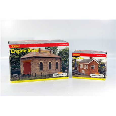 Hornby Skaledale Signal Box and Engine Shed. Used. OO Gauge 