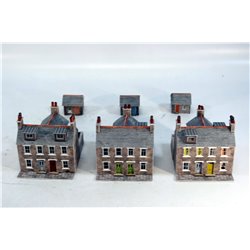 A Selection of Completed Metcalfe Kits - Three Detached Houses with out buildings in Grey Stone . Used. N Gauge 