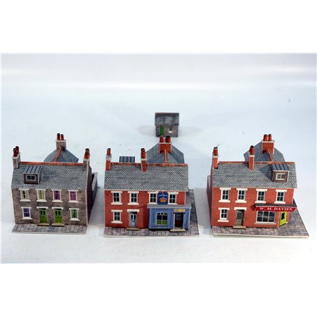 A Selection of Completed Metcalfe Kits - A Corner Shop, Pub and detached House. Used. N Gauge 