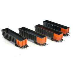 A Set of Five x BR PTA 24 ton Mineral bogie wagons orange/grey . Weathered. Used. OO Gauge 