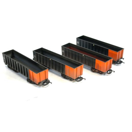 A Set of Five x BR PTA 24 ton Mineral bogie wagons orange/grey . Weathered. Used. OO Gauge 