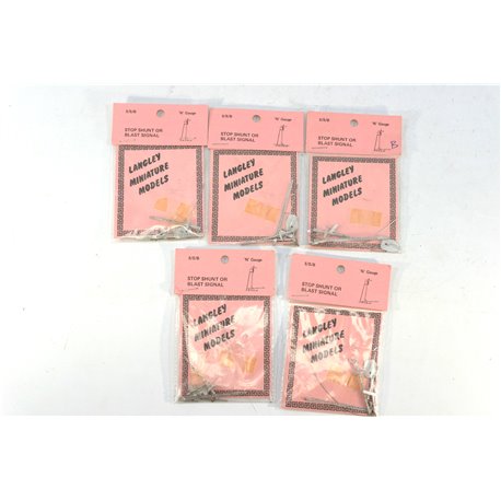 Five Langley White Metal Stop Shunt or Blast Signals. Used. N Gauge 