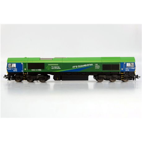 Hornby R30151 Class 66/7 66796 "The Green Progressor" in GB Railfreight HS2 green and blue. DCC Fitted. Used. OO Gauge 