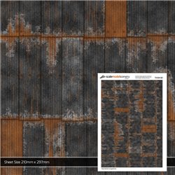 Rusty Black Painted & Weathered Corrugated Iron Texture Paper (Pack of 5)