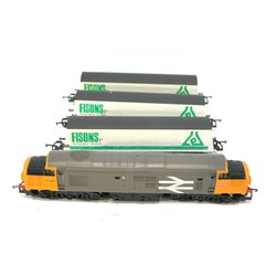 Hornby R348B Class 37 37063 in Railfreight Grey plus three Shellstar bogie rail vans. Used. OO Gauge