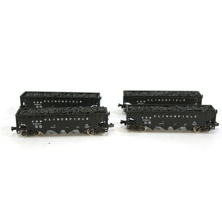 A Set of 4 Rivarossi/ Atlas Hopper wagons " Clinchfield" in N Gauge. N Gauge Used