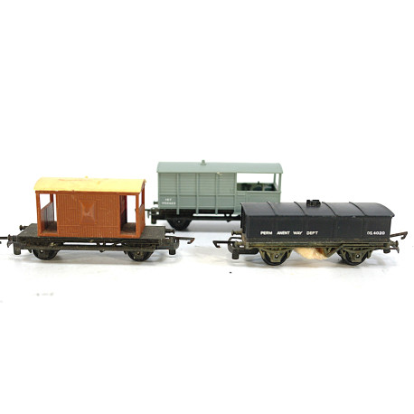 A Set of 3 Tri-ang TT Wagons/ Van including Track cleaner TT Gauge USED
