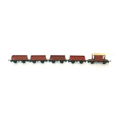 A Rake of 4 Tri-ang TT T176 Open Wagons + Brake Car TT Gauge USED