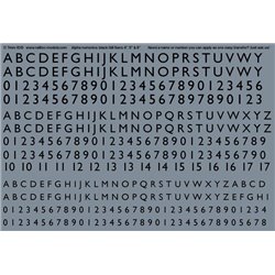 Numeric/alphabet sheet: black Gill Sans scale 4"-6" for