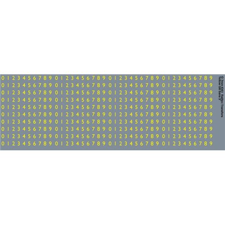 Yellow Gill Sans scale 3" numbers for O gauge