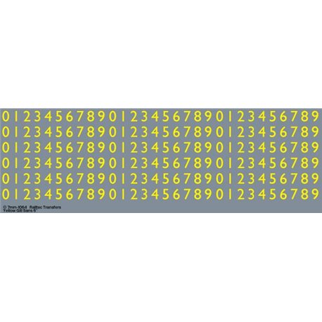 Yellow Gill Sans scale 6" numbers for O gauge