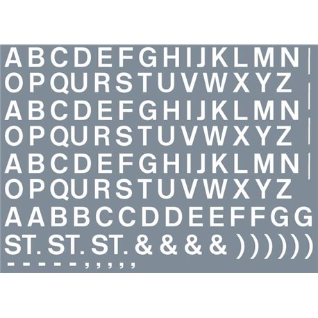 Numeric/alphabet sheet: white BR lettering (6mm high)