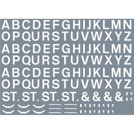 Numeric/alphabet sheet: white BR lettering (6.67mm high)