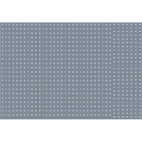 Numeric/alphabet sheet: white BR numbering (1mm