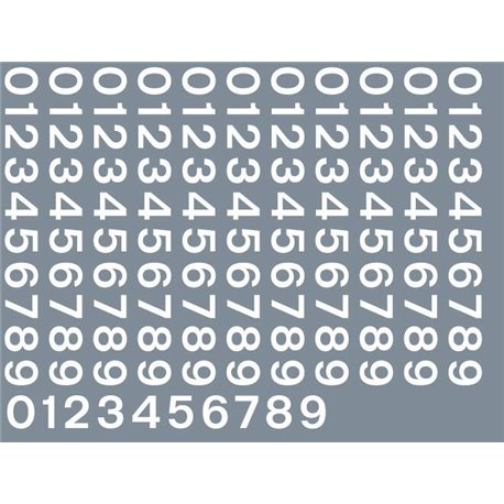 Numeric/alphabet sheet: white BR numbering (6mm
