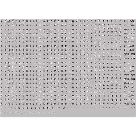 Numeric/alphabet sheet: black BR lettering (1mm high)