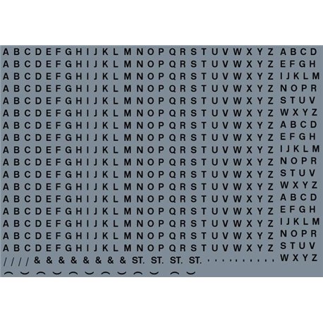 Numeric/alphabet sheet: black BR lettering (2mm high)