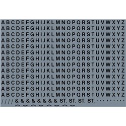 Numeric/alphabet sheet: black BR lettering (3mm high)