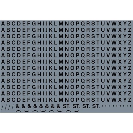 Numeric/alphabet sheet: black BR lettering (3mm high)