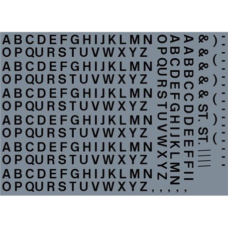 Numeric/alphabet sheet: black BR lettering (4mm high)