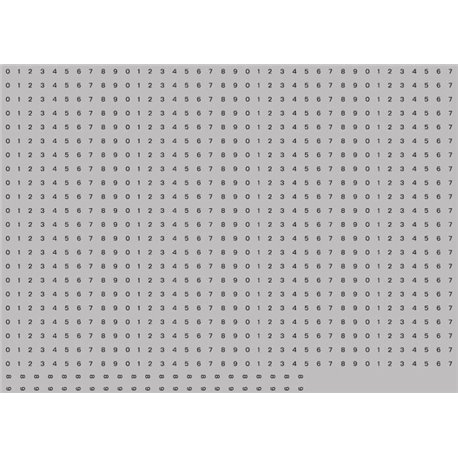 Numeric/alphabet sheet: black BR numbering (1mm