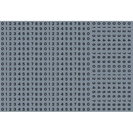 Numeric/alphabet sheet: black BR numbering (2mm