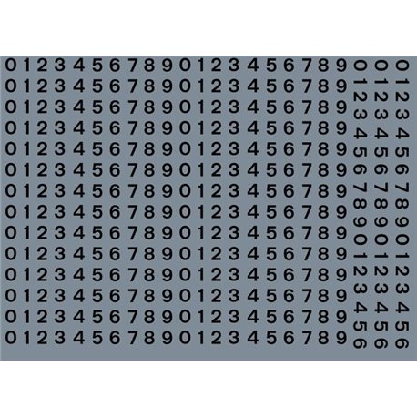 Numeric/alphabet sheet: black BR numbering (3mm